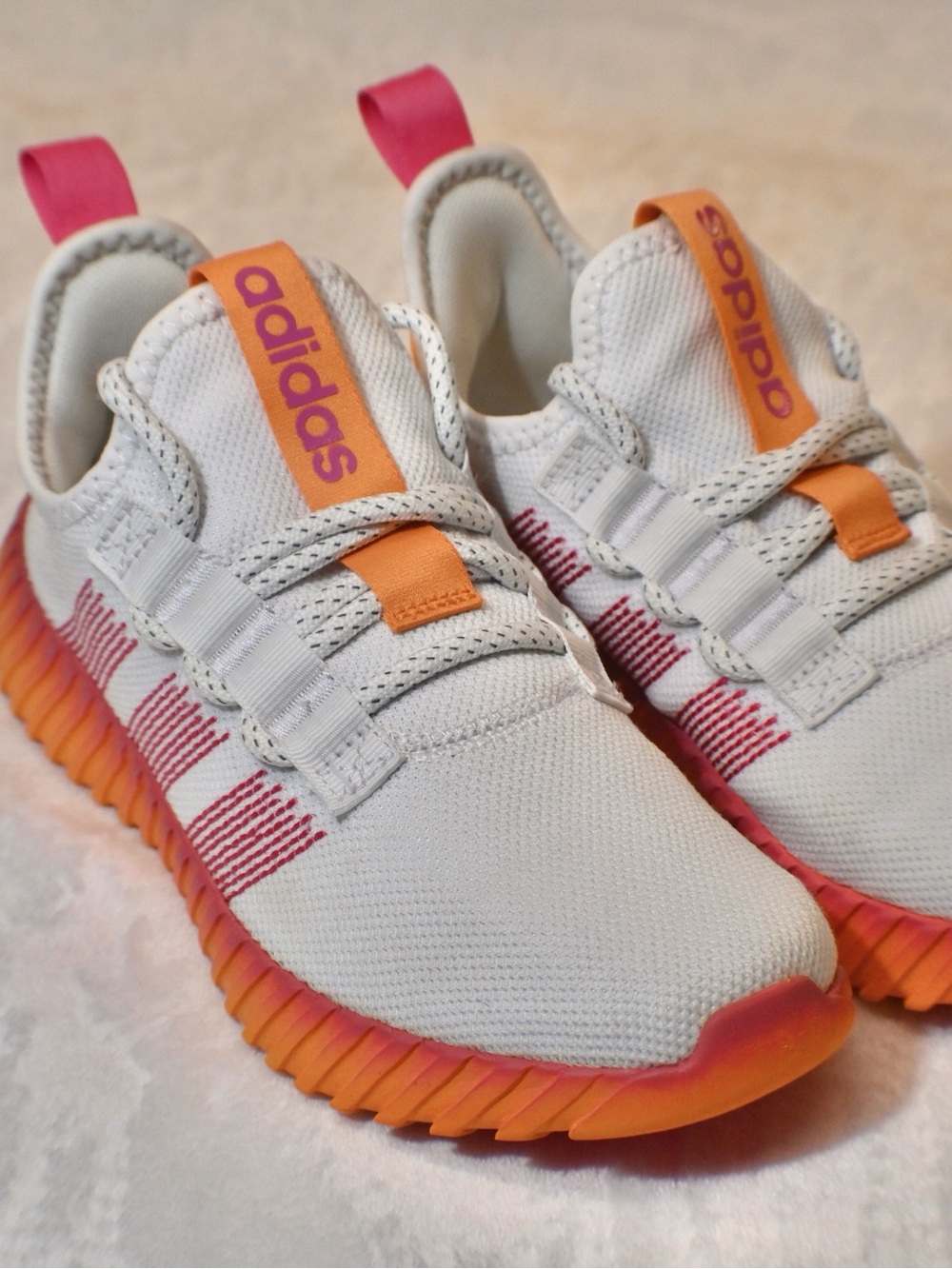 adidas Kids White Sneakers with Orange & Pink Accents